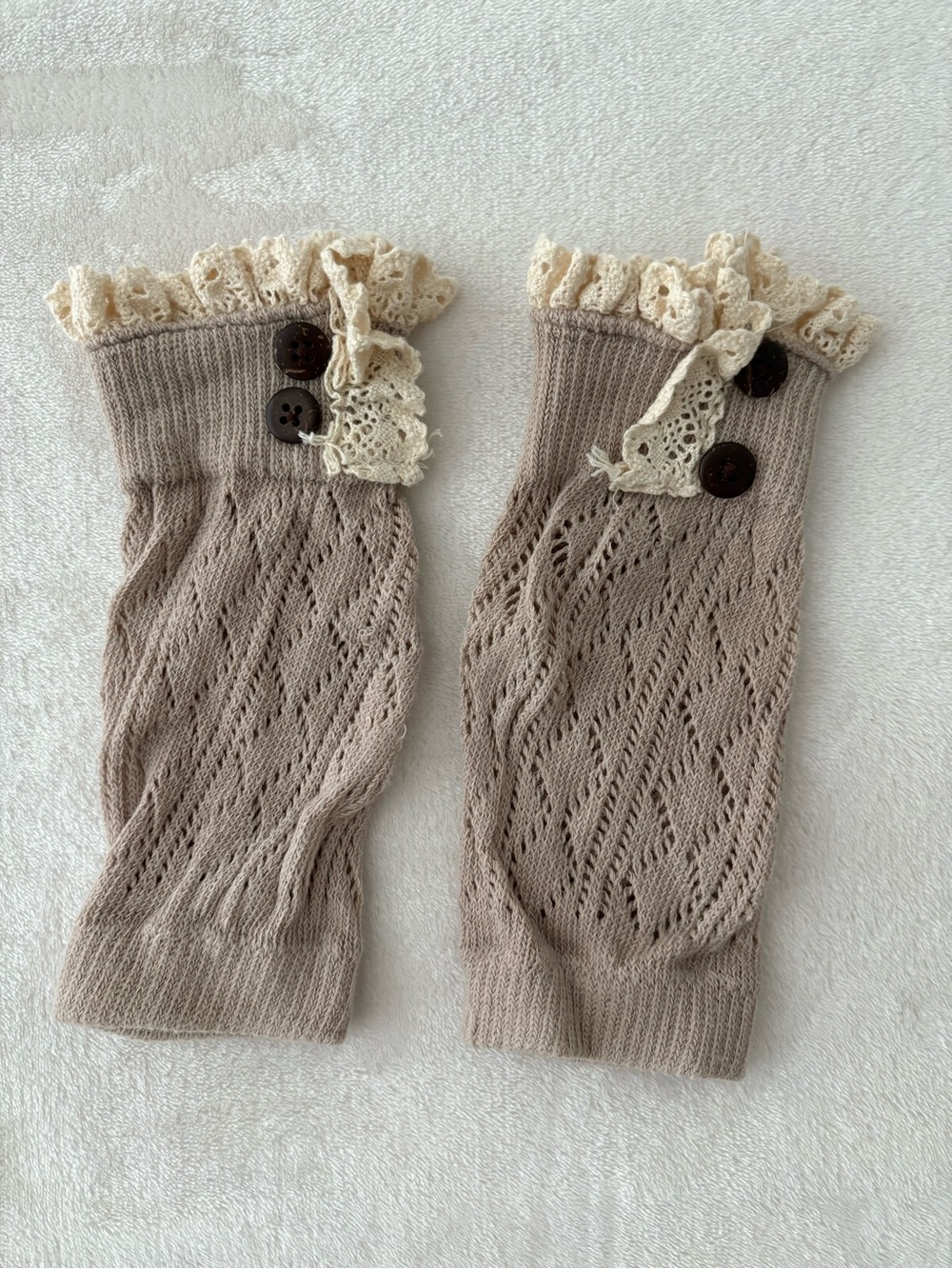 Beige Lace Pointelle Leg Warmers